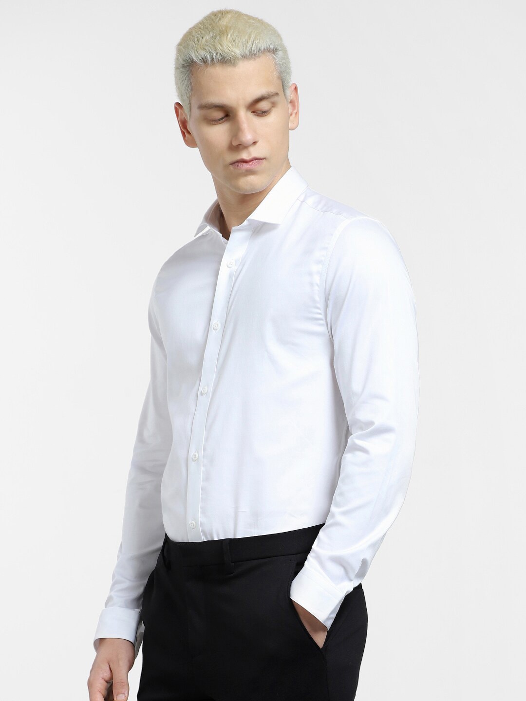 Jack & Jones Spread Collar Slim Fit Casual Cotton Shirt, White