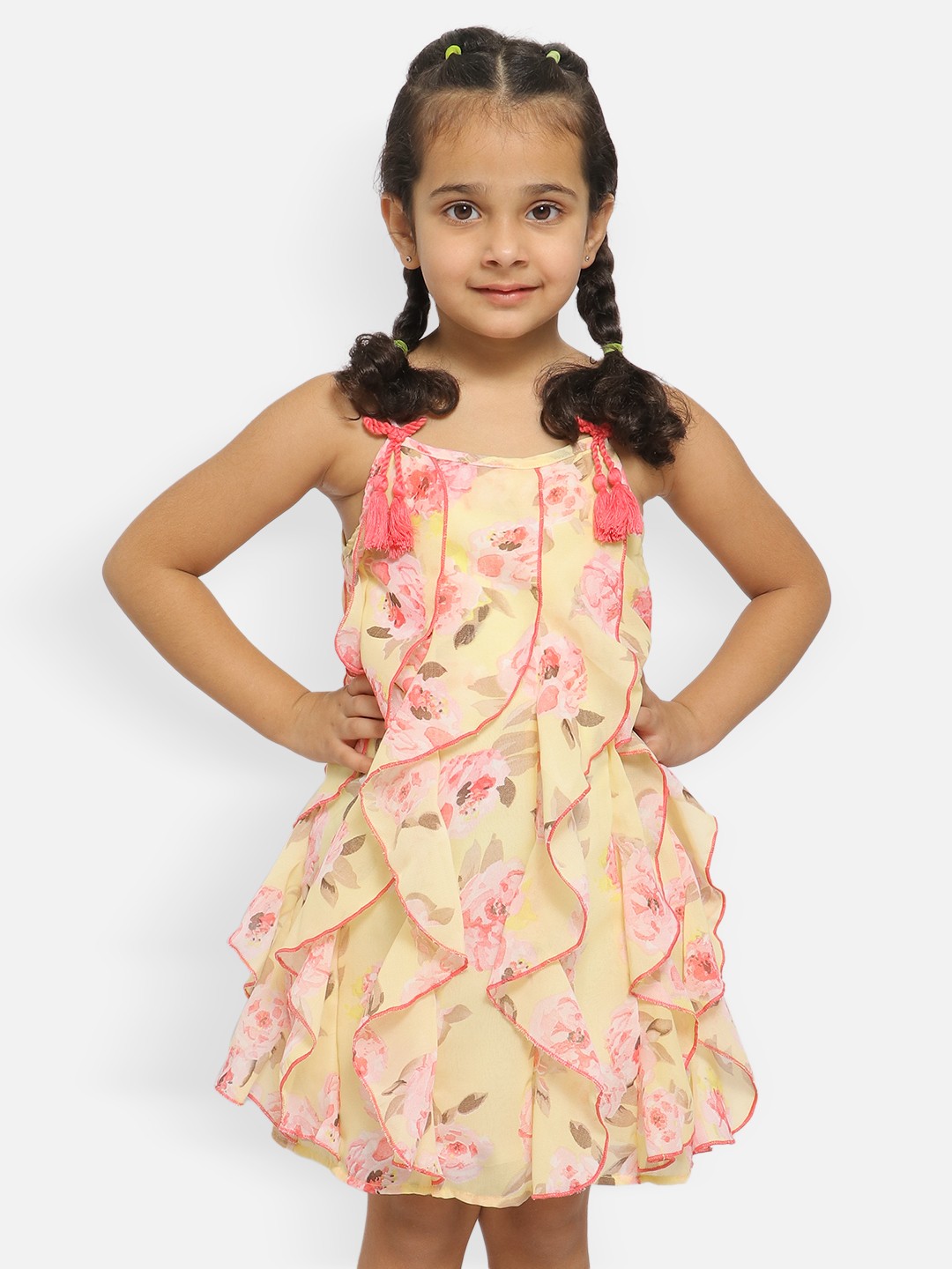 

Nauti Nati Girls Floral Shoulder Stripes Georgette A-Line Dress, Multi