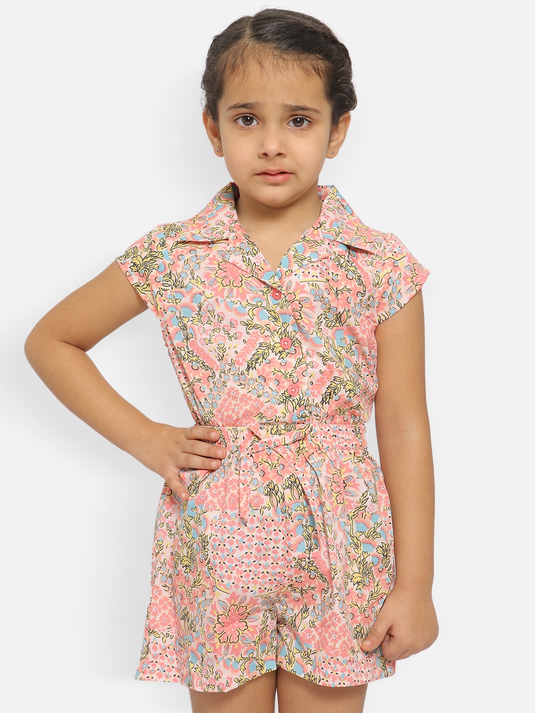 

Nauti Nati Girls Floral Printed Top with Shorts, Peach