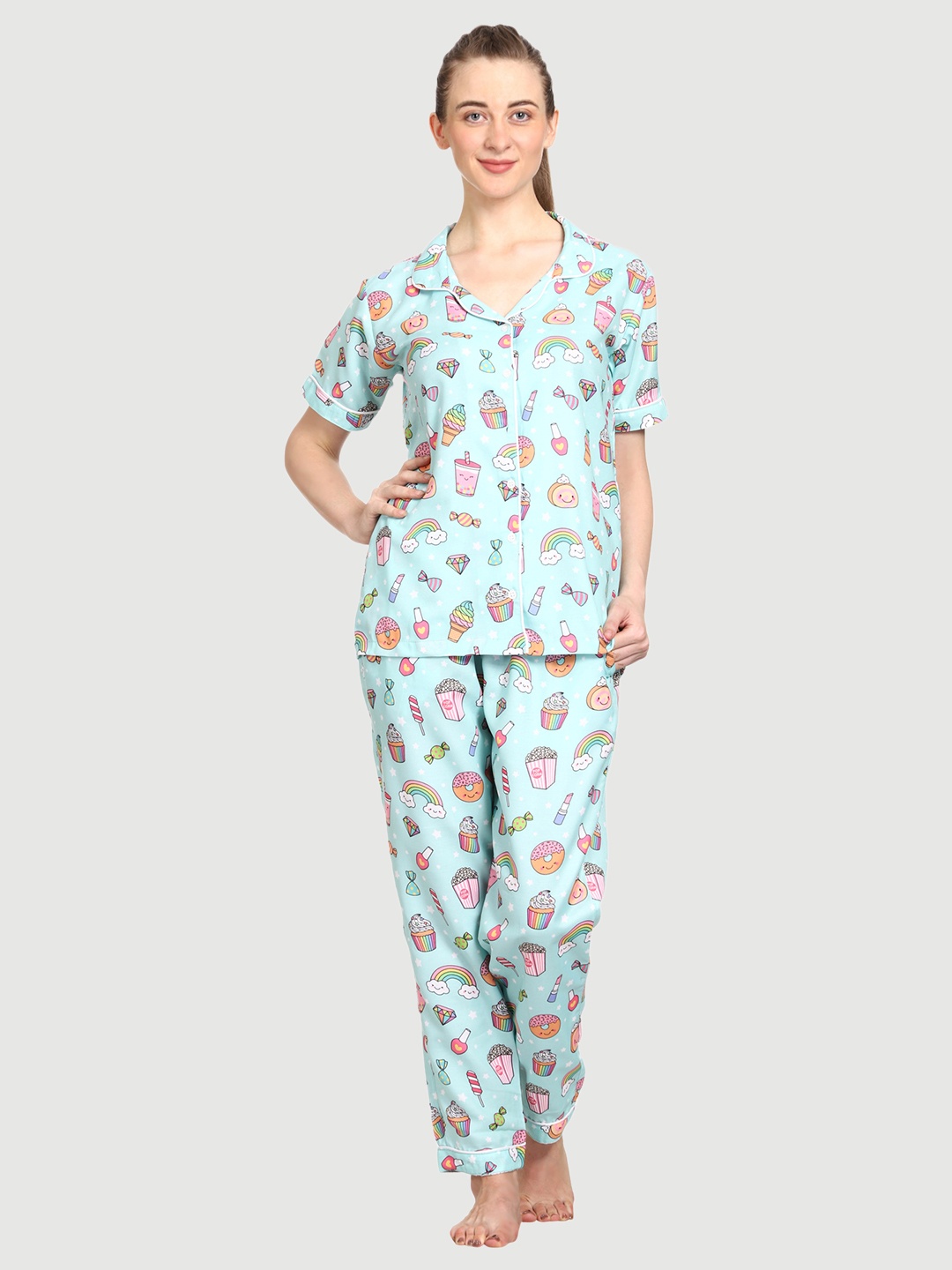 

Urban Komfort Women Conversational Printed Night Suit, Blue