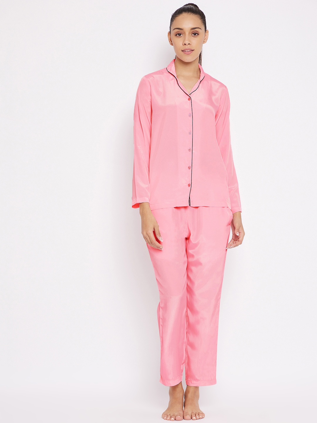 

Urban Komfort Women Conversational Printed Satin Night Suit, Pink