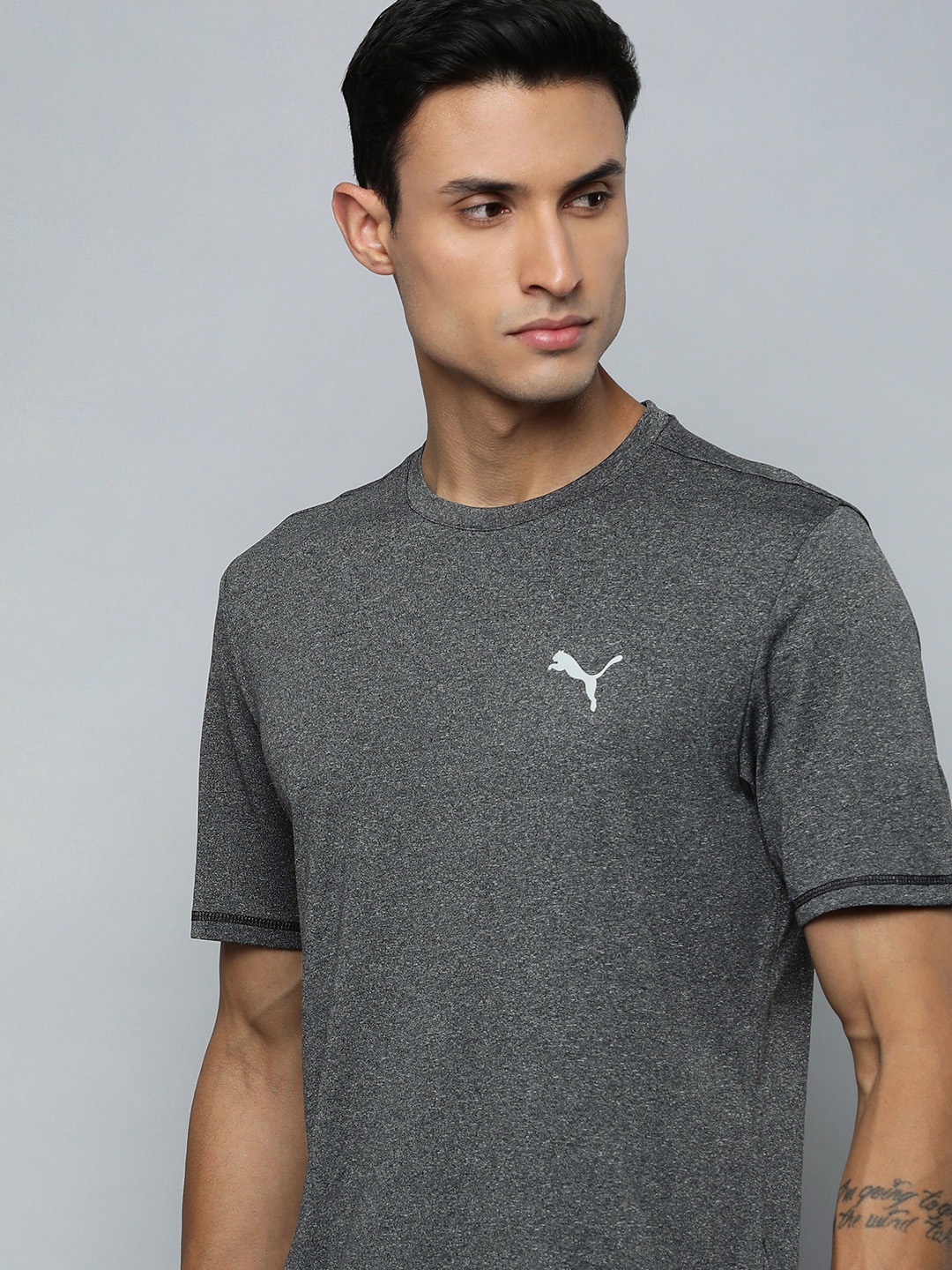 

Puma Men Solid Round Neck Running T-shirt, Grey melange