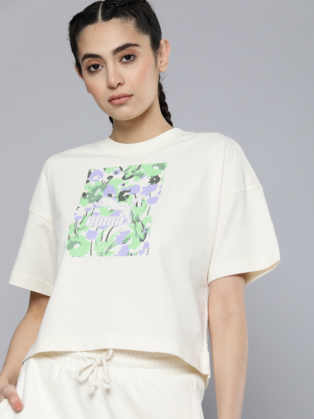 

Puma Brand Logo Printed Relaxed Fit Pure Cotton T-shirt, Off white