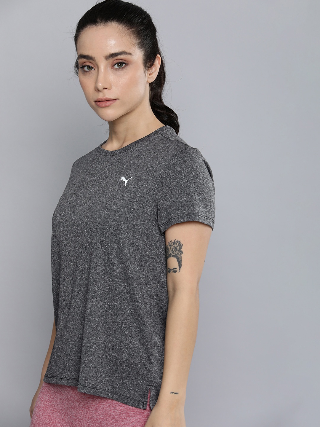 

Puma Round Neck Dry-Cell Favorite Heather Regular Fit Running T-shirt, Grey