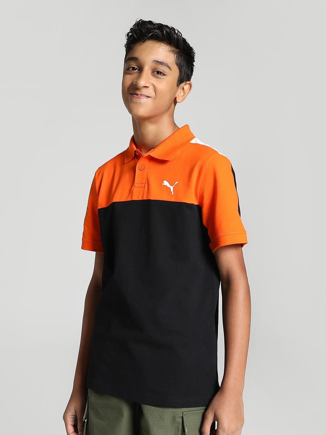 

Puma Boys Colourblocked Polo Collar Regular fit T-shirt, Orange