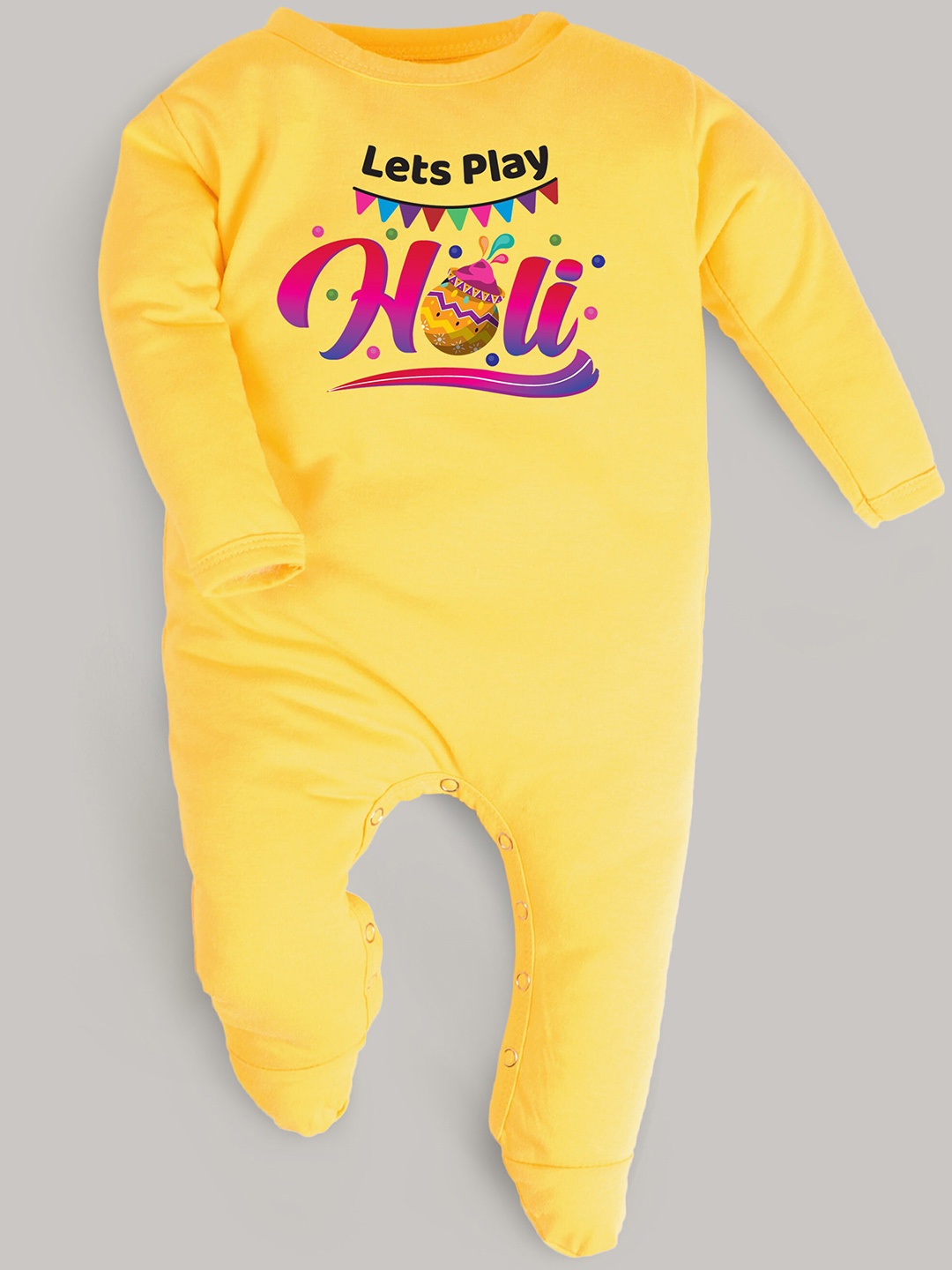 

FFLIRTYGO Infants Holi Printed Pure Cotton Sleepsuit, Yellow