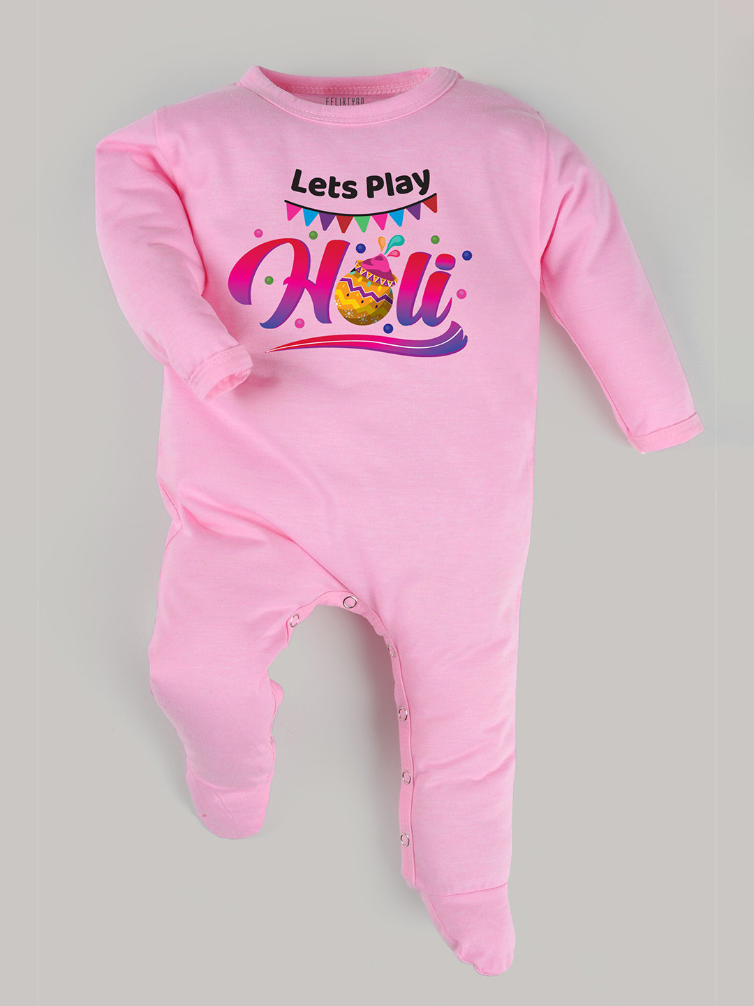 

FFLIRTYGO Infants Holi Printed Pure Cotton Sleepsuit, Pink