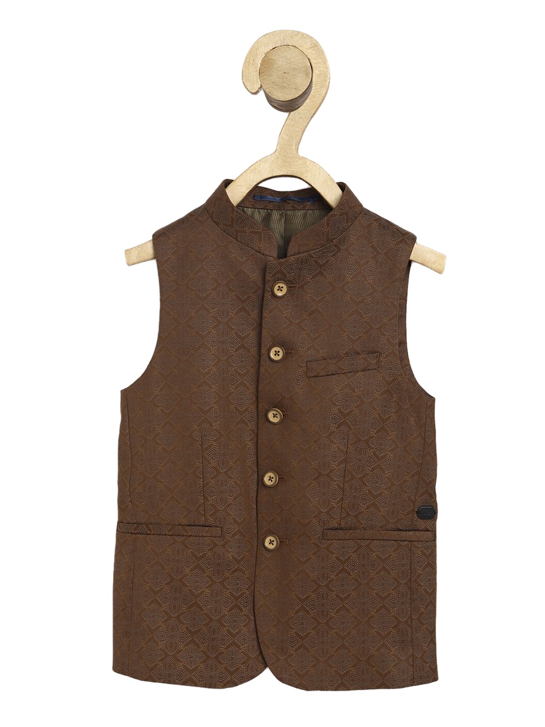 

Peter England Boys Woven Design Sleeveless Blazer, Coffee brown