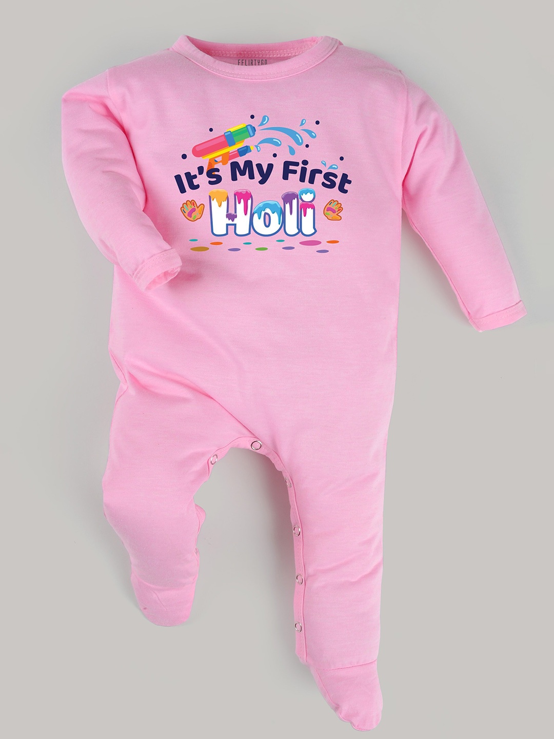 

FFLIRTYGO Infants Holi Printed Pure Cotton Rompers, Pink