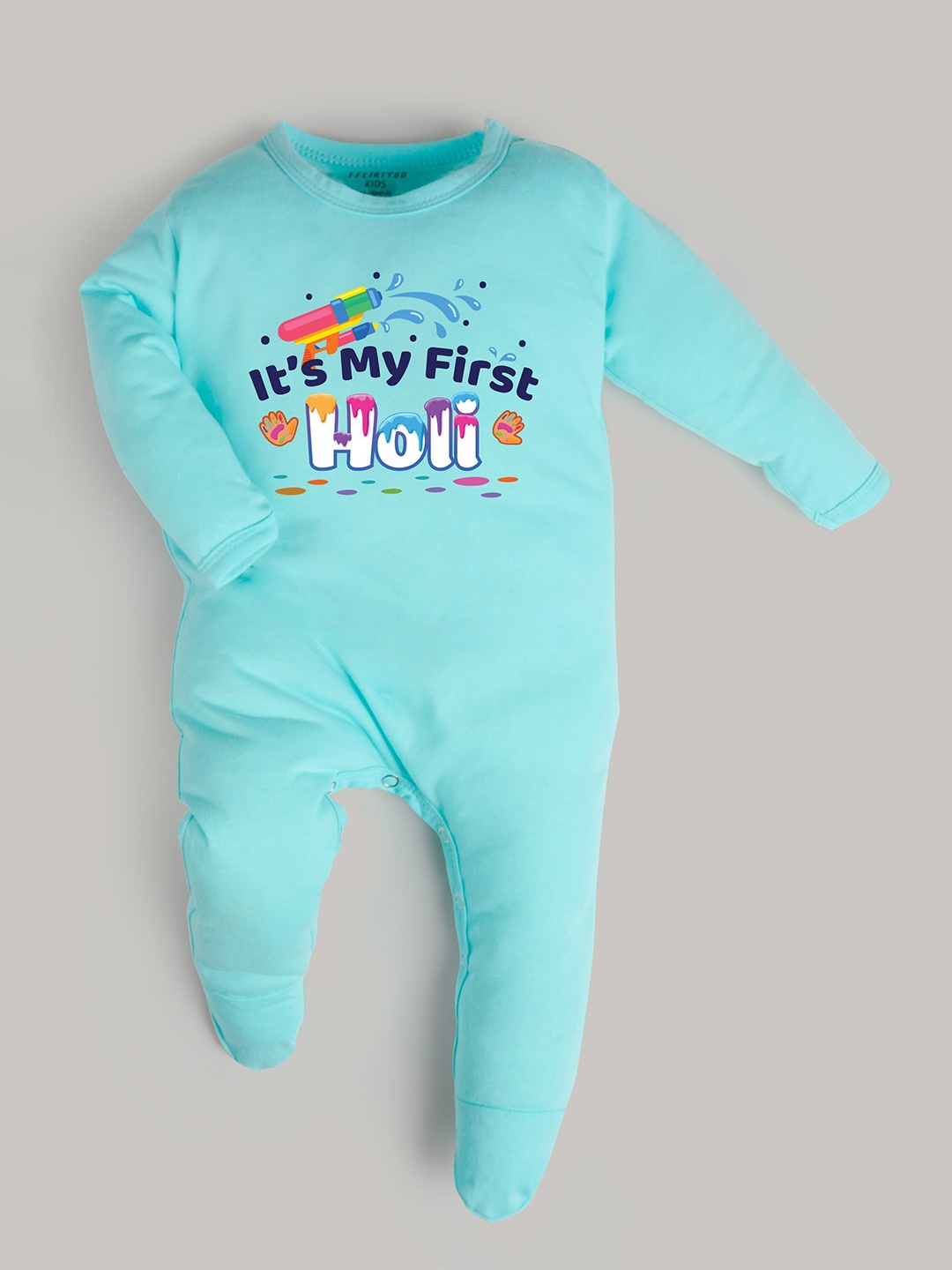 

FFLIRTYGO Infants Kids Printed Cotton Sleepsuit, Turquoise blue