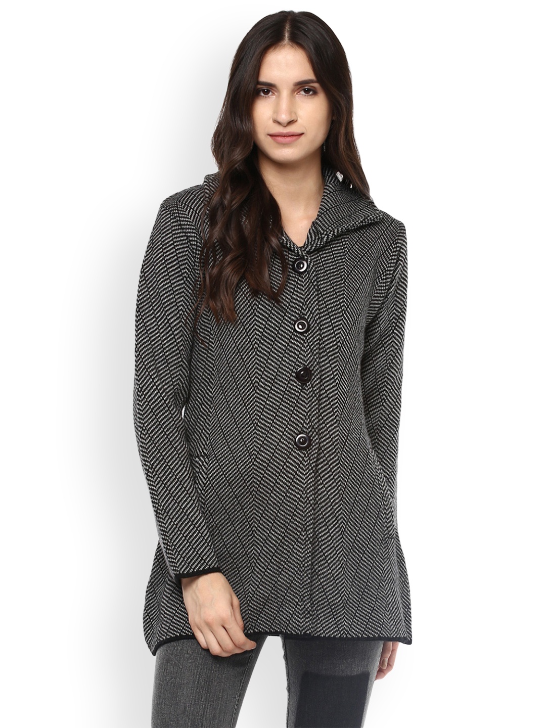 

Cayman Women Black Patterned Woollen Coat