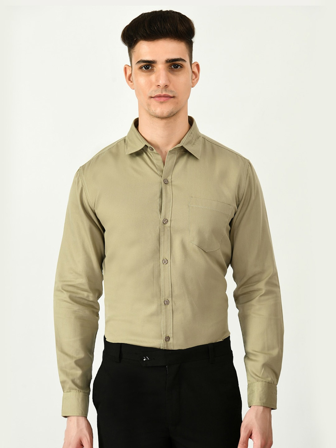 

Riara Men Smart Spread Collar Party Twill Cotton Shirt, Khaki