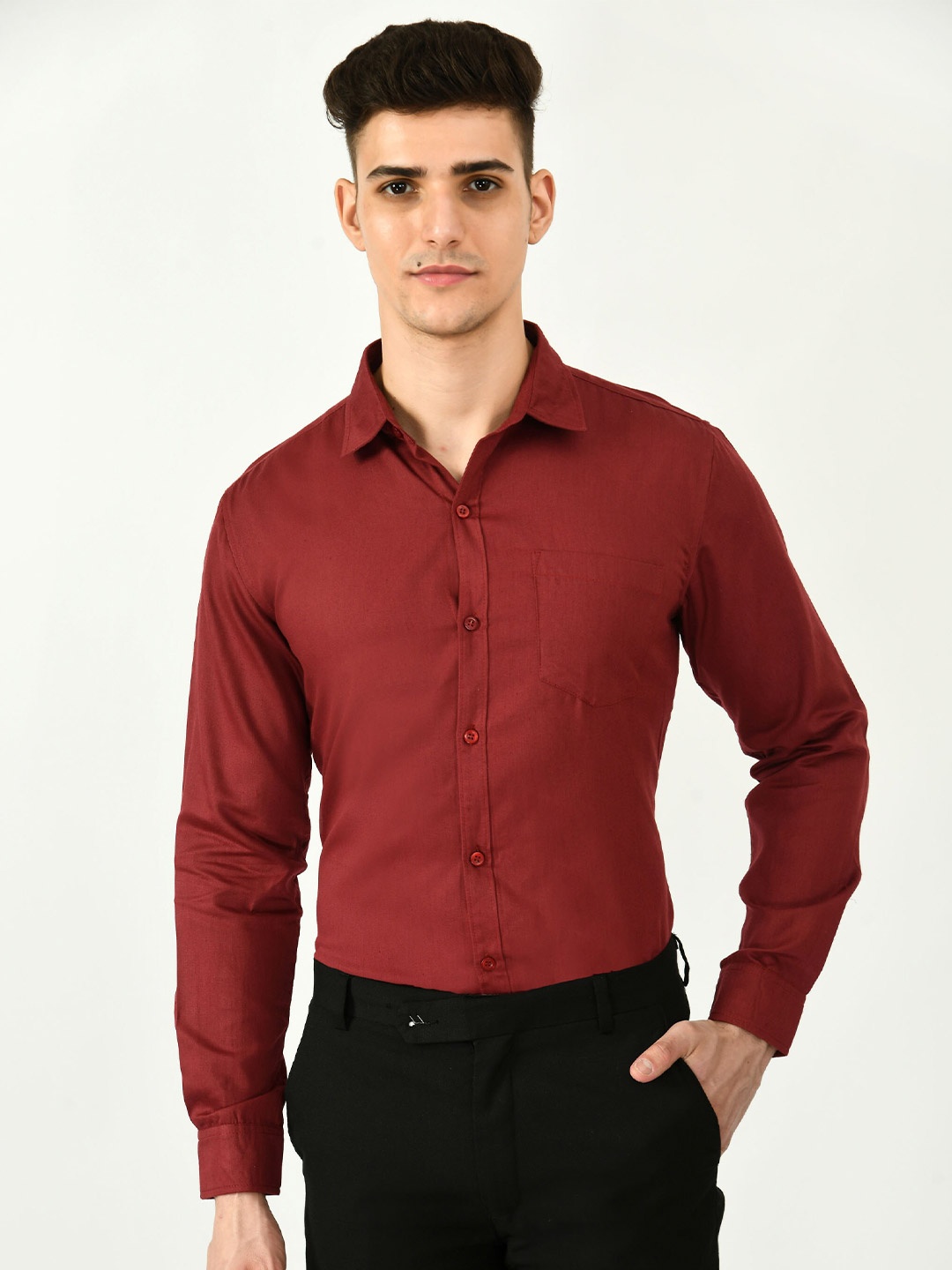 

Riara Men Smart Formal Cotton Shirt, Red