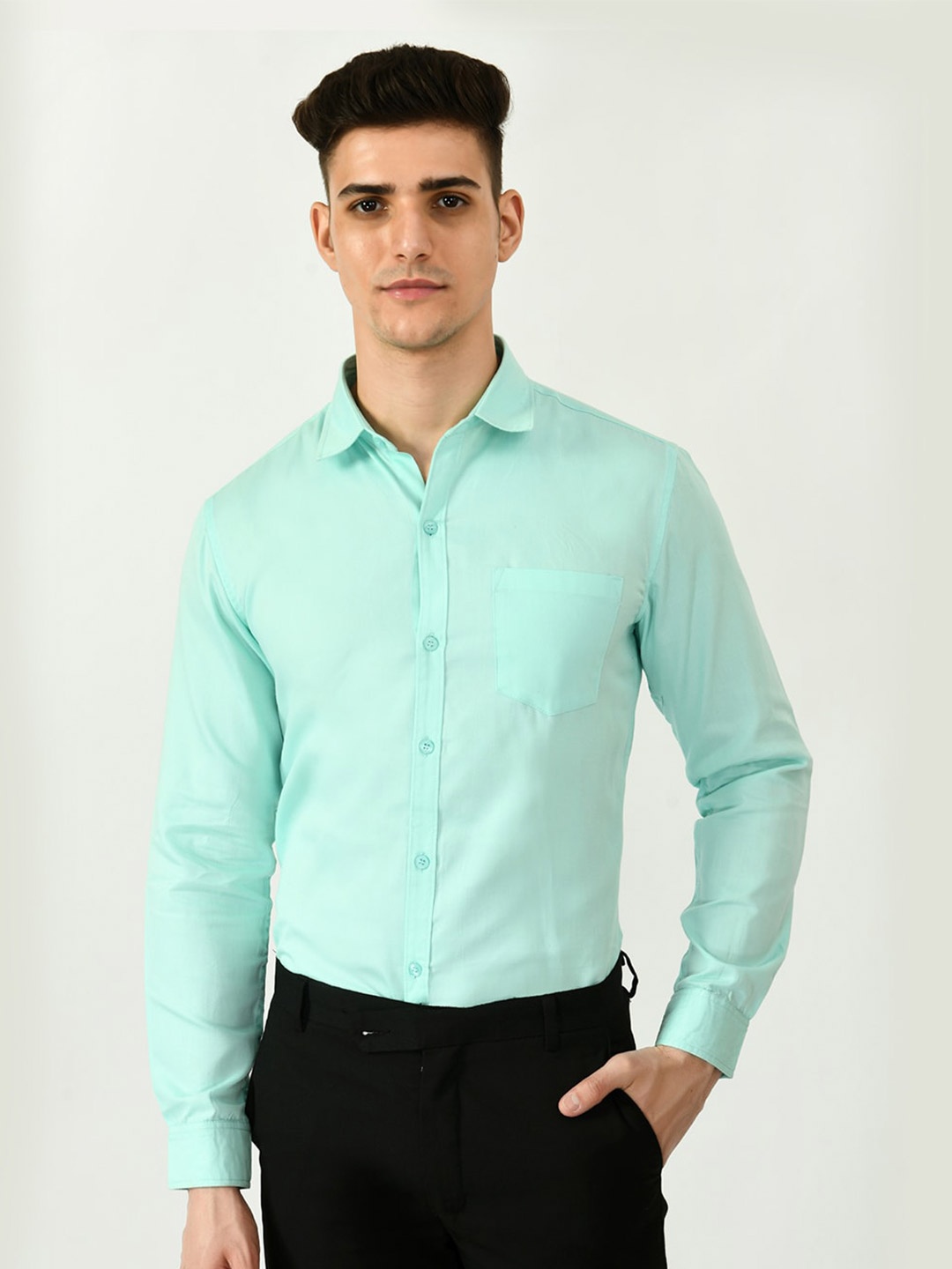 Riara Men Smart Formal Cotton Shirt, Blue