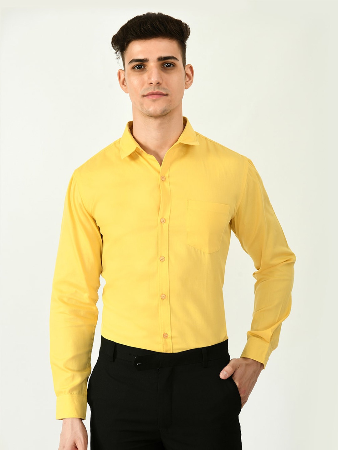 Riara Men Smart Formal Cotton Shirt, Yellow