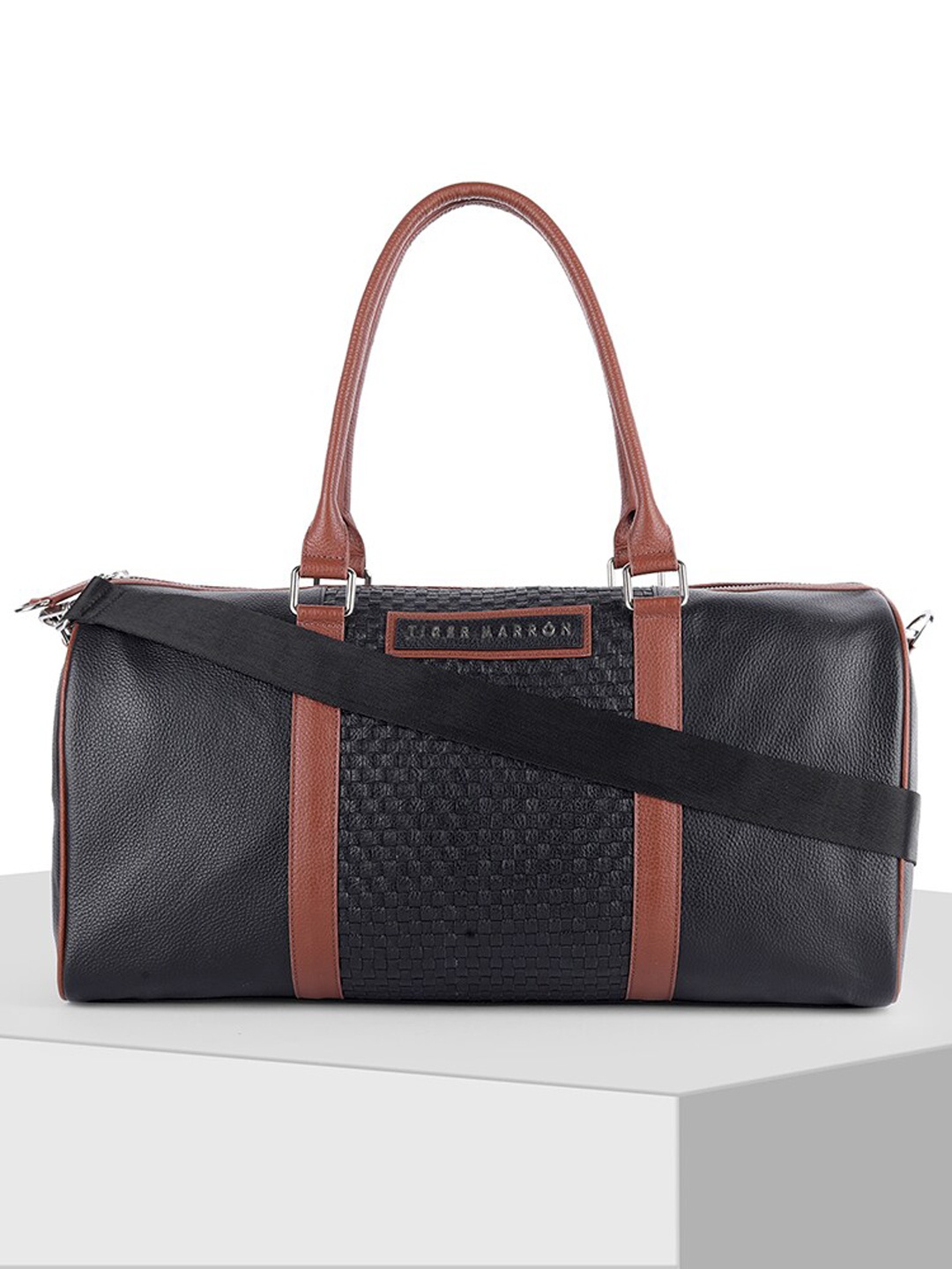 

TIGER MARRON Textured Leather Duffle Bag, Black