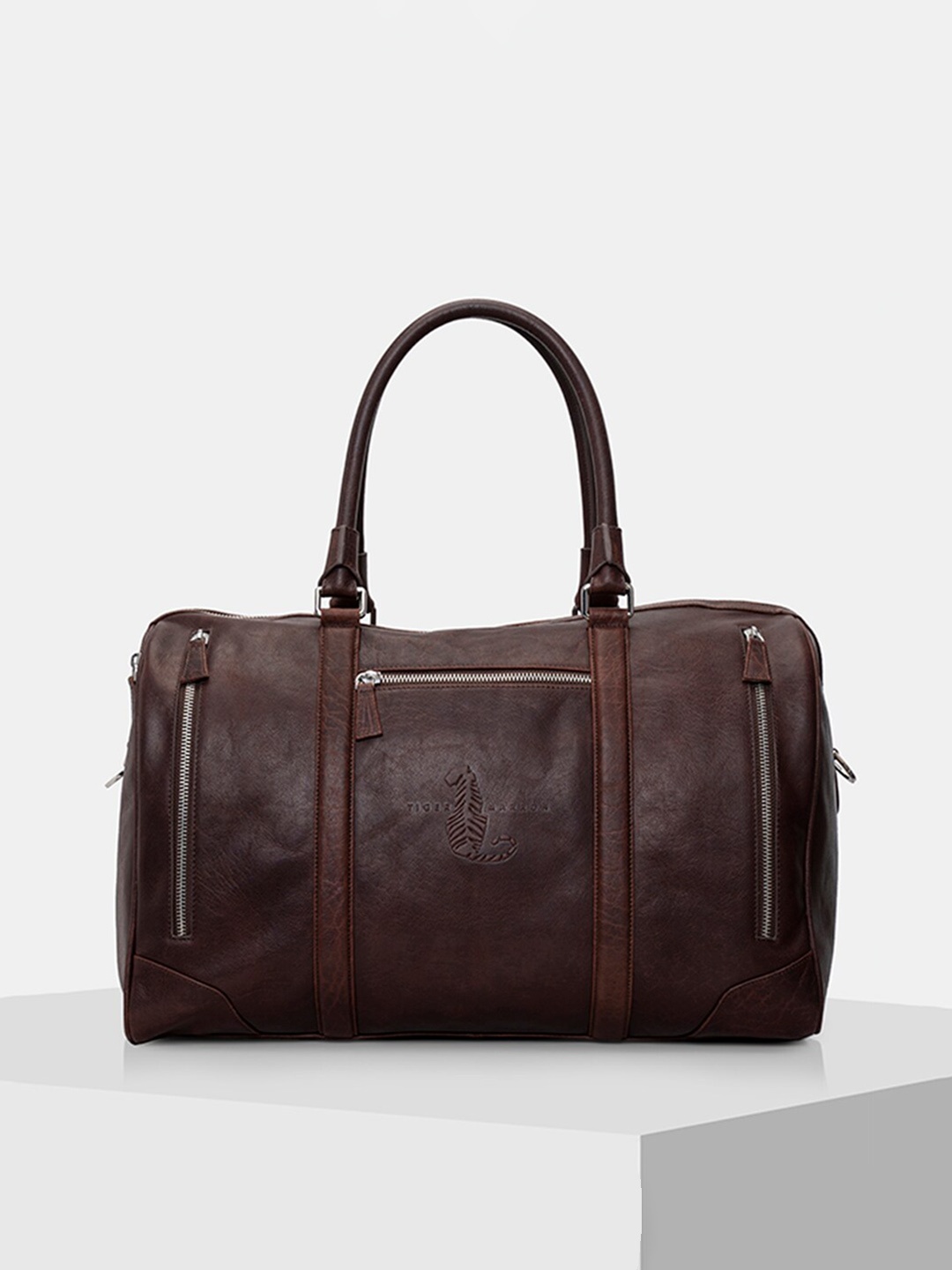 

TIGER MARRON Textured Leather Duffle Bag, Brown