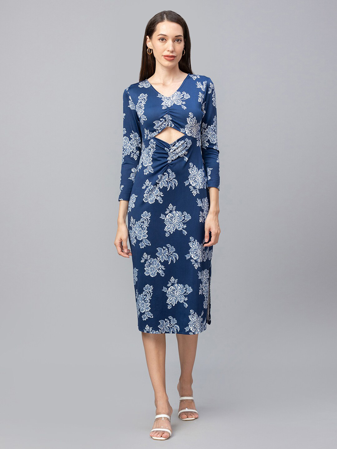 

Globus Floral Printed Sheath Midi Dress, Navy blue