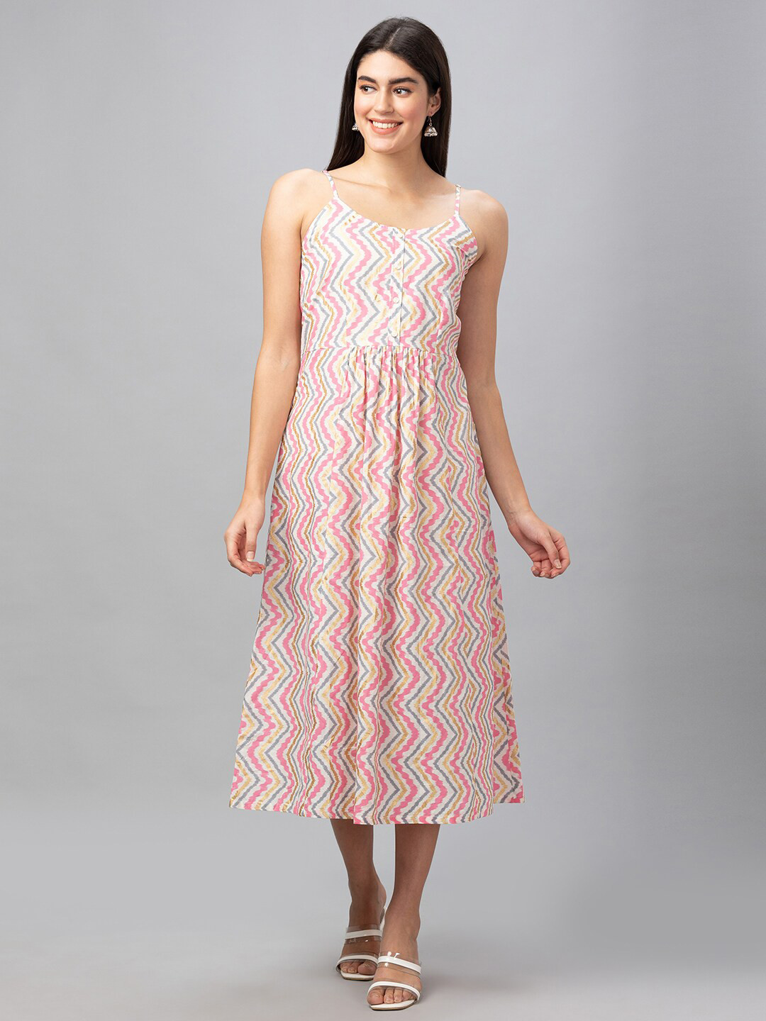 

Globus Chevron Printed Pure Cotton Midi Dress, Off white