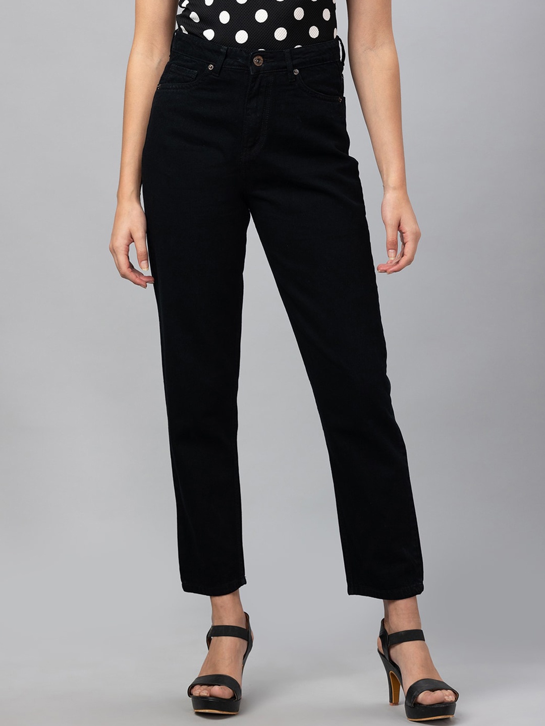 

Globus Women High-Rise Stretchable Mom Fit Jeans, Black