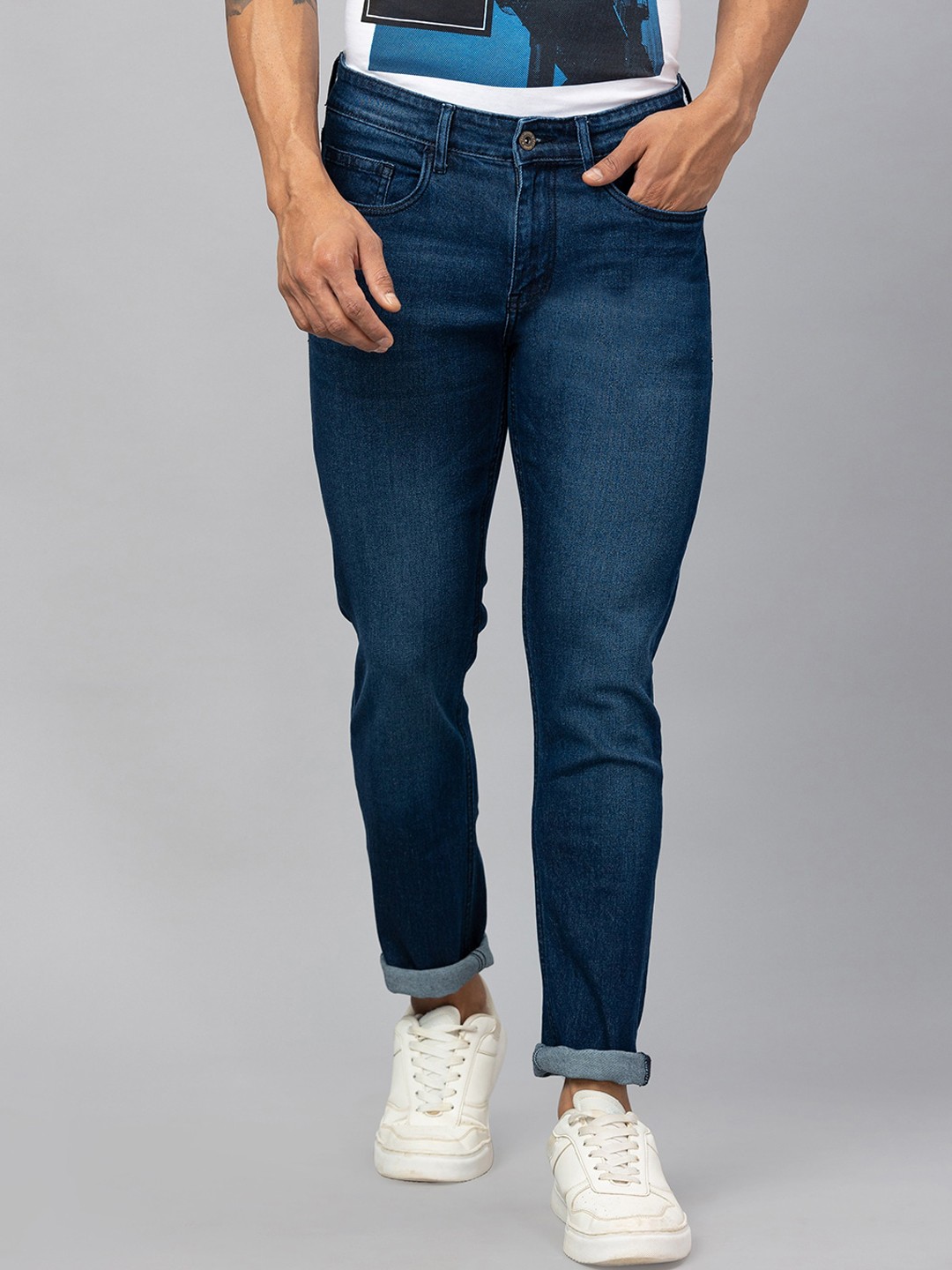 

Globus Men Tapered Fit Light Fade Stretchable Jeans, Blue
