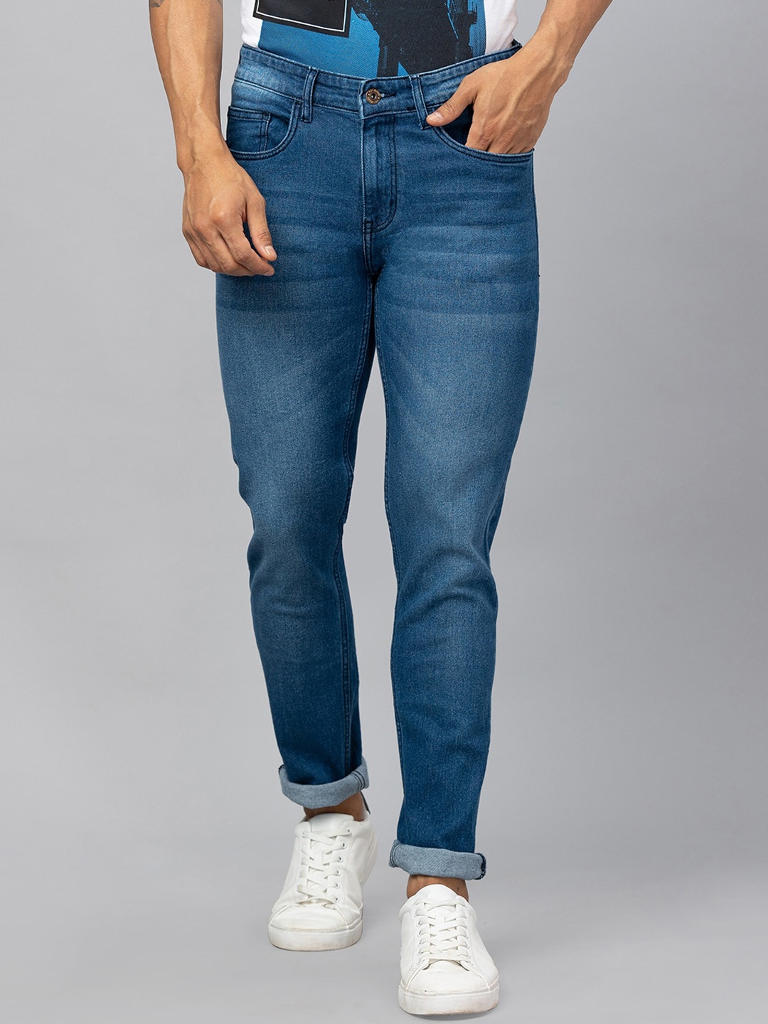 

Globus Men Tapered Fit Light Fade Stretchable Jeans, Blue