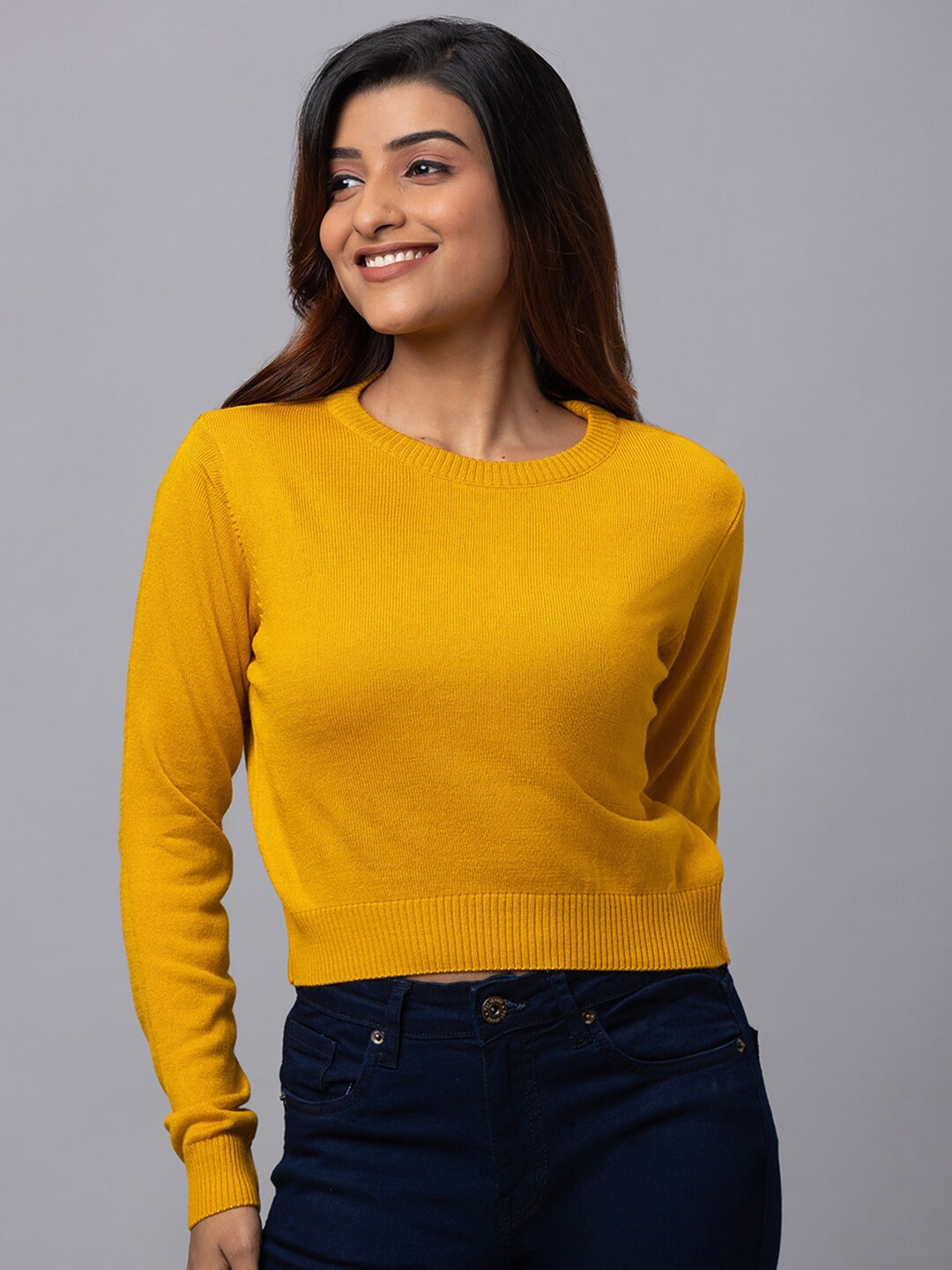 

Globus Women Round Neck Pure Cotton Pullover, Mustard