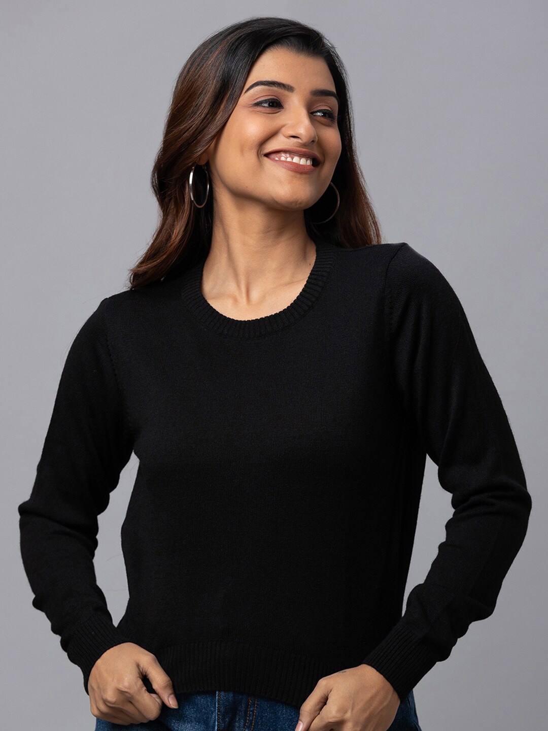 

Globus Women Round Neck Pure Cotton Pullover, Black