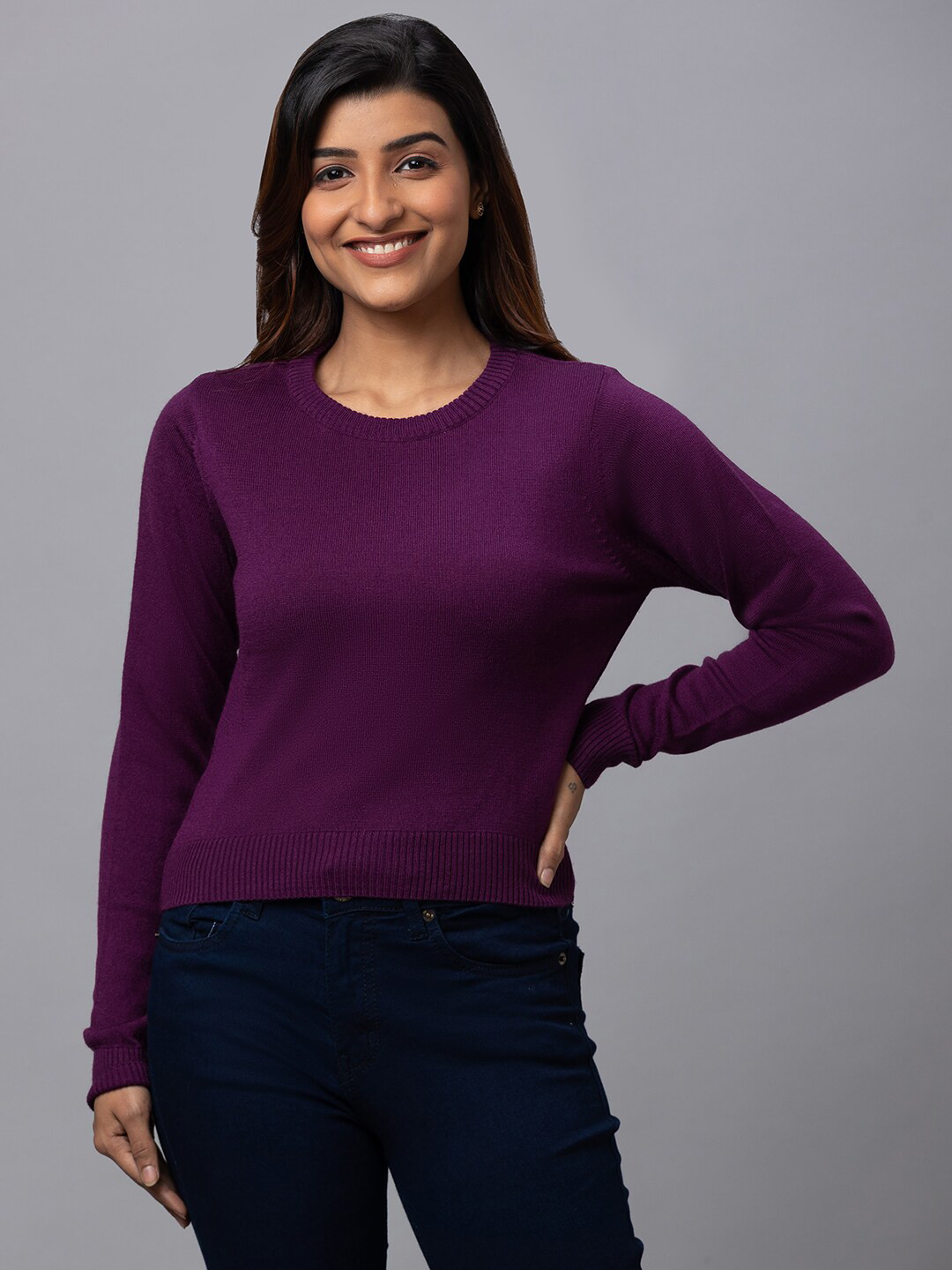 

Globus Women Round Neck Pure Cotton Pullover, Purple
