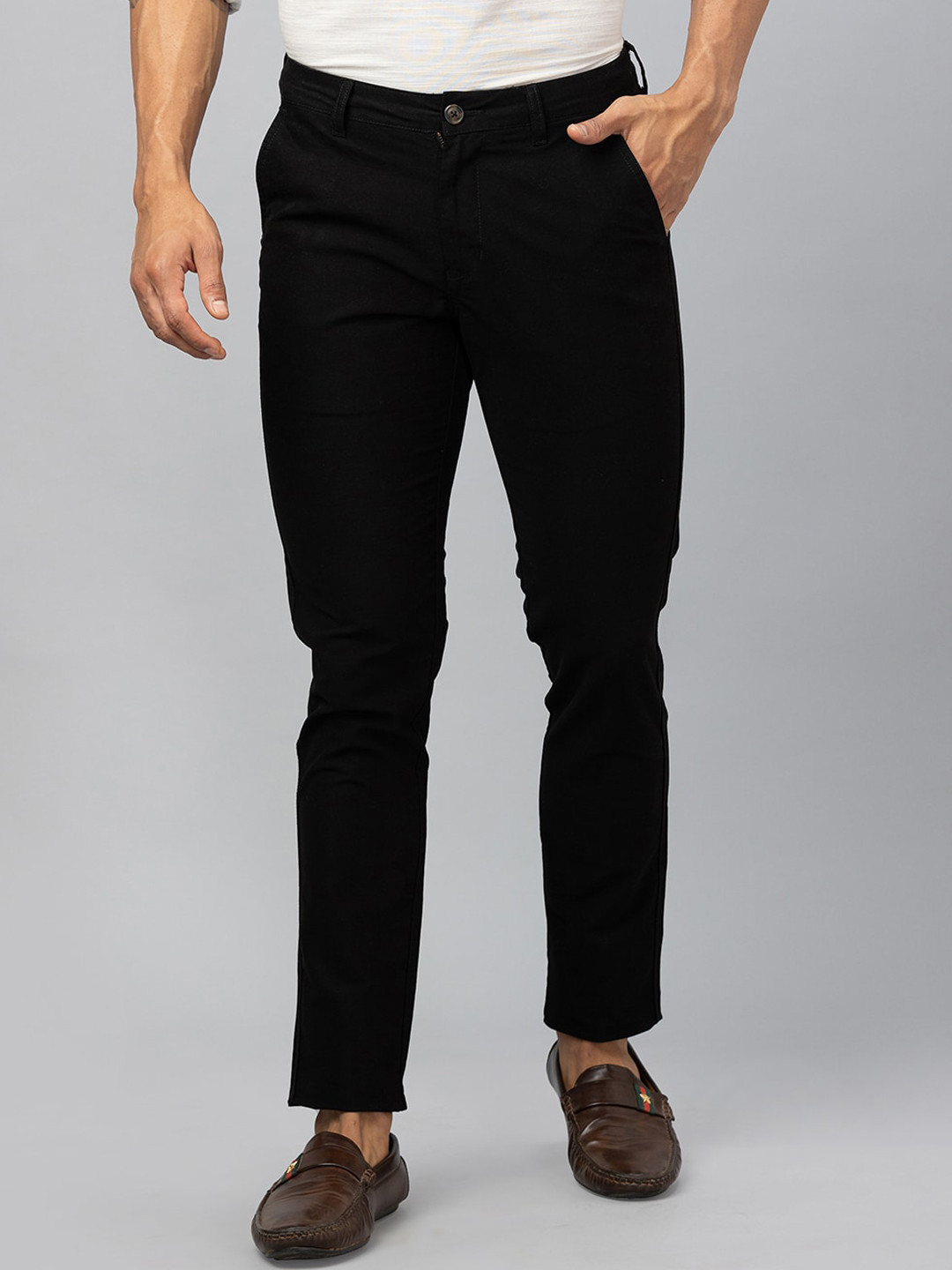 

Globus Men Plain Flat Front Slim Fit Chinos Trousers, Black