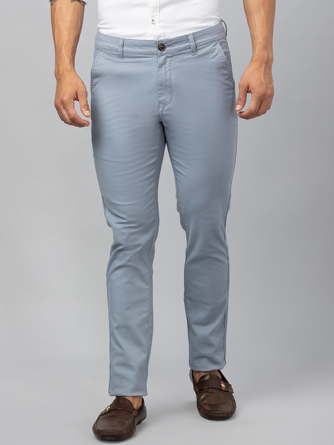 

Globus Men Plain Mid-Rise Slim Fit Chinos Trousers, Blue