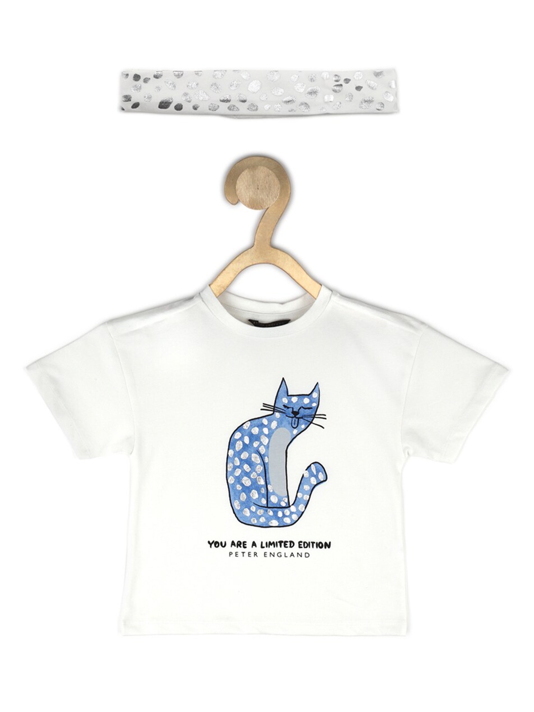 Peter England Girls Printed Cotton T-shirt, White