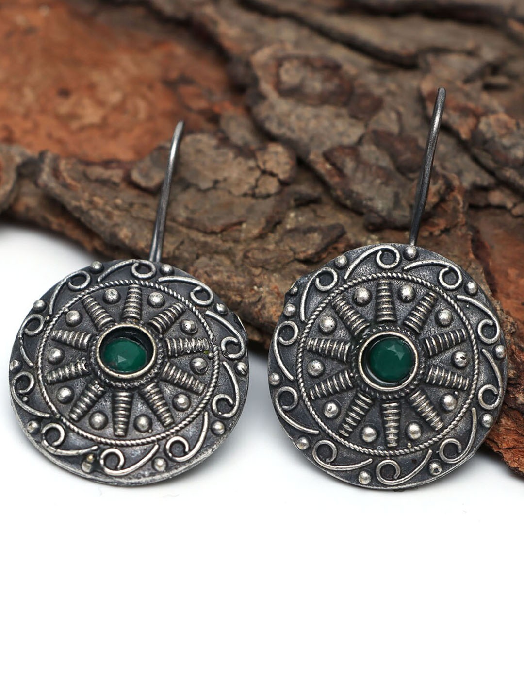 

Ozanoo Brass-Plated Faux Emerald Circular Drop Earrings, Green