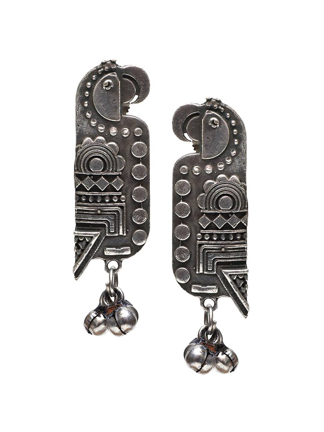 

Ozanoo Brass-Plated Peacock Shaped Drop Earrings, Silver