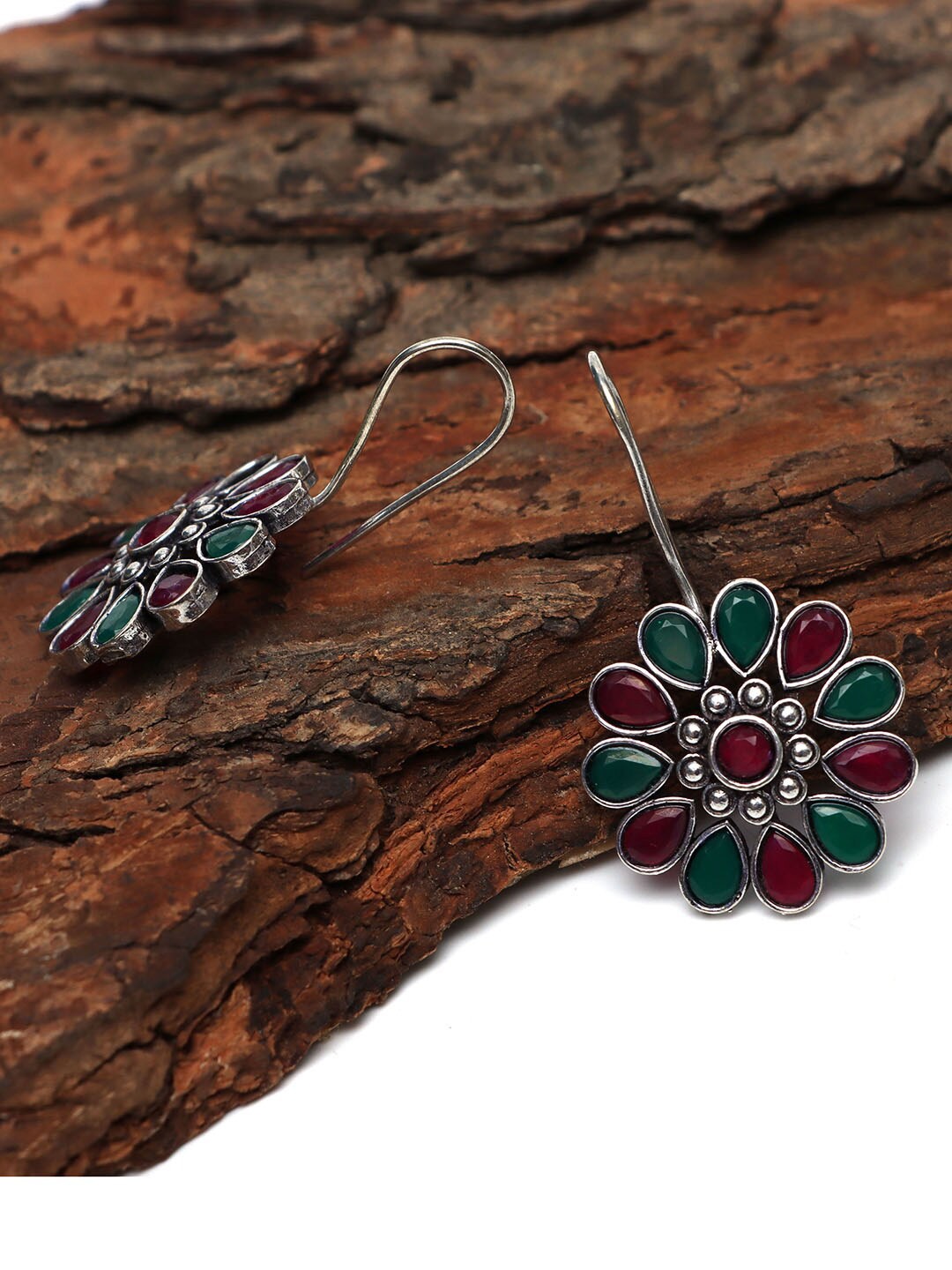 

Ozanoo Brass-Plated Floral Drop Earrings, Green