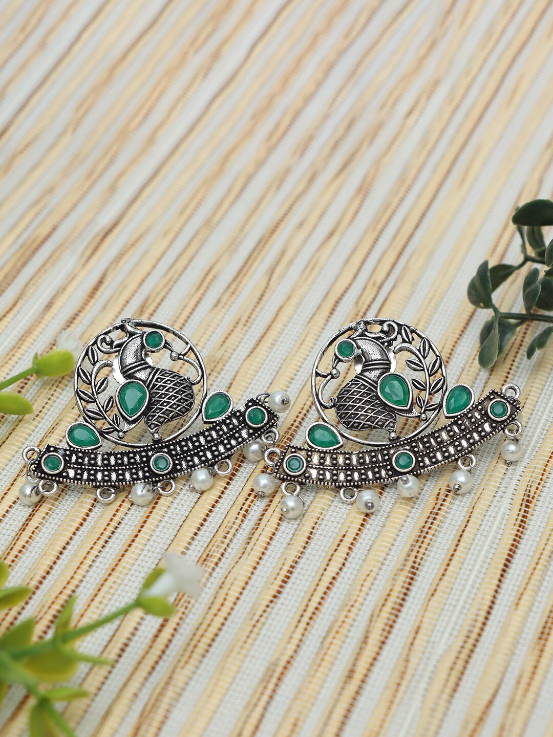 

Ozanoo Women Silver-Plated Peacock Shaped Studs Earrings, Green