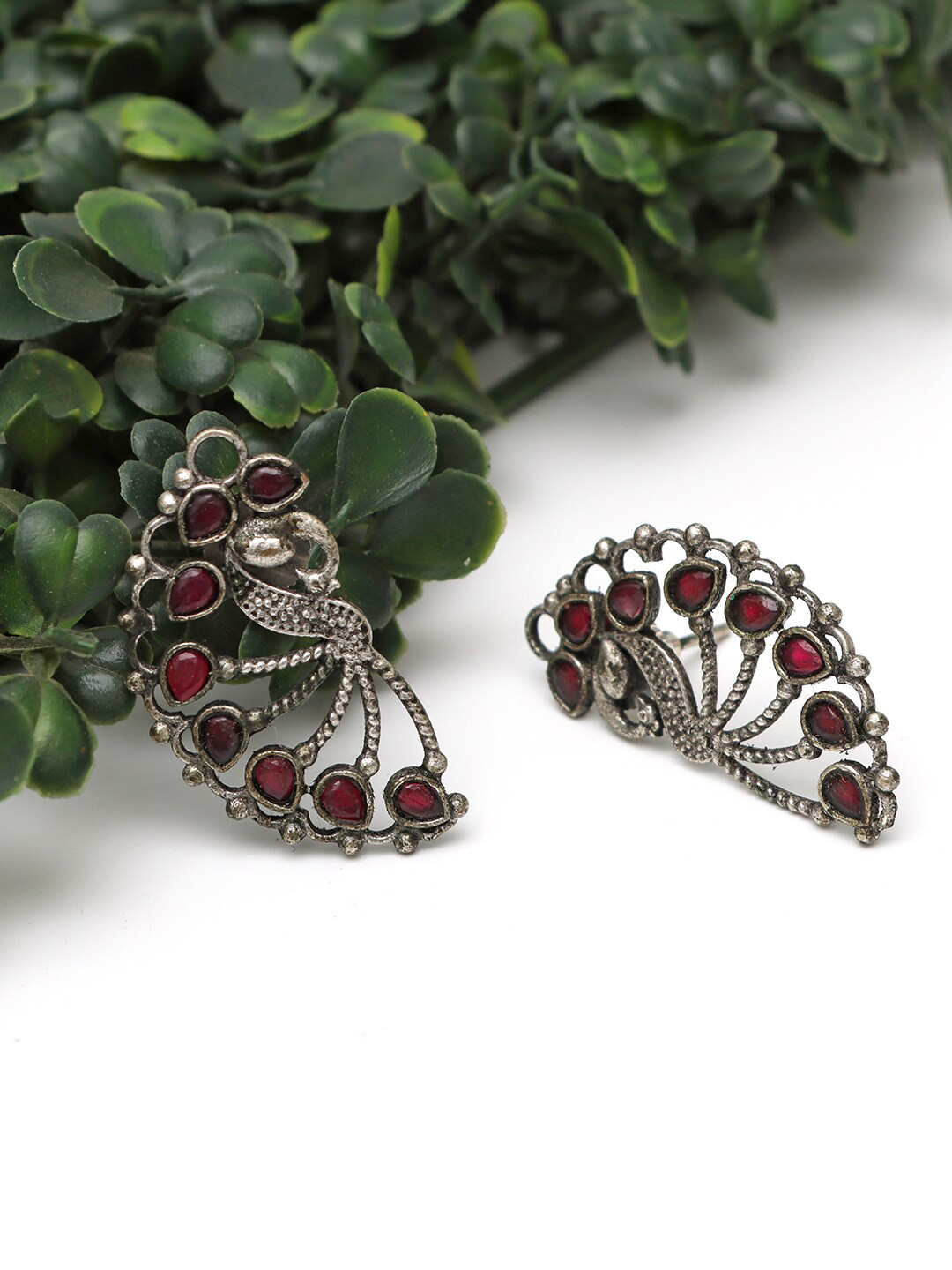 

Ozanoo Women Silver-Plated Peacock Shaped Studs Earrings, Red