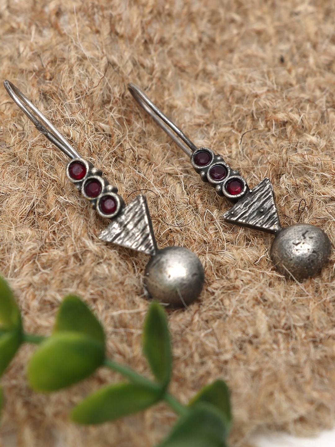 

Ozanoo Brass-Plated Stone Studded Drop Earrings, Red