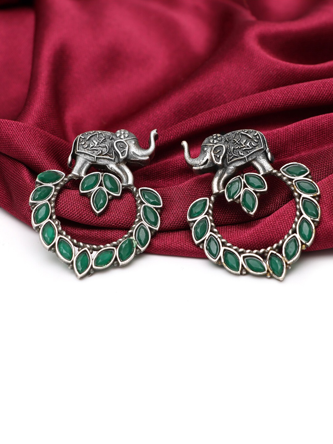 

Ozanoo Brass-Plated Stone Studded Drop Earrings, Green