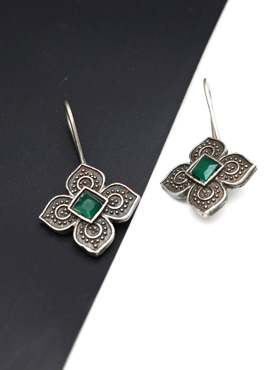 

Ozanoo Silver Plated Floral Drop Earrings, Green