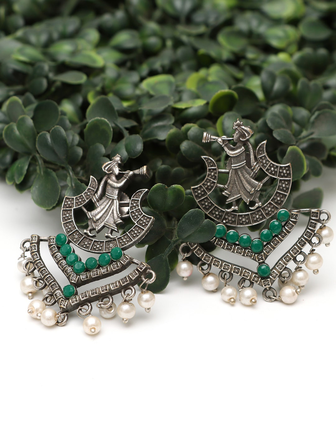 

Ozanoo Brass Plated Oxidised Drop Earrings, Green