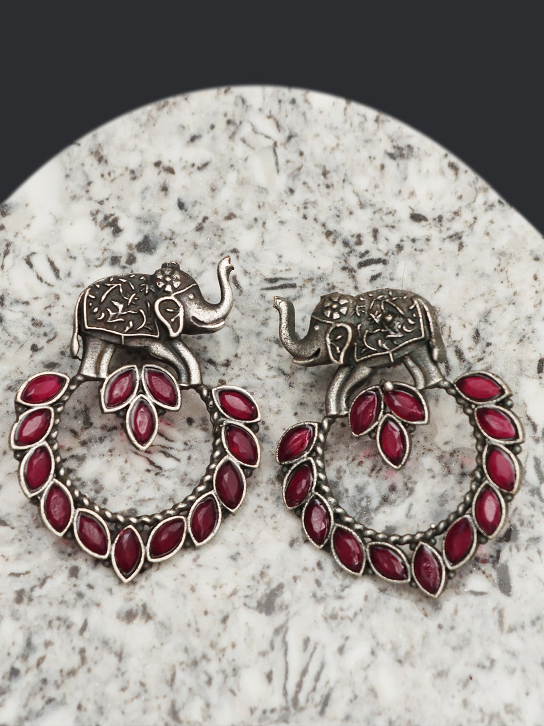 

Ozanoo Brass Plated Animal Shaped Stone Studded Drop Earrings, Red