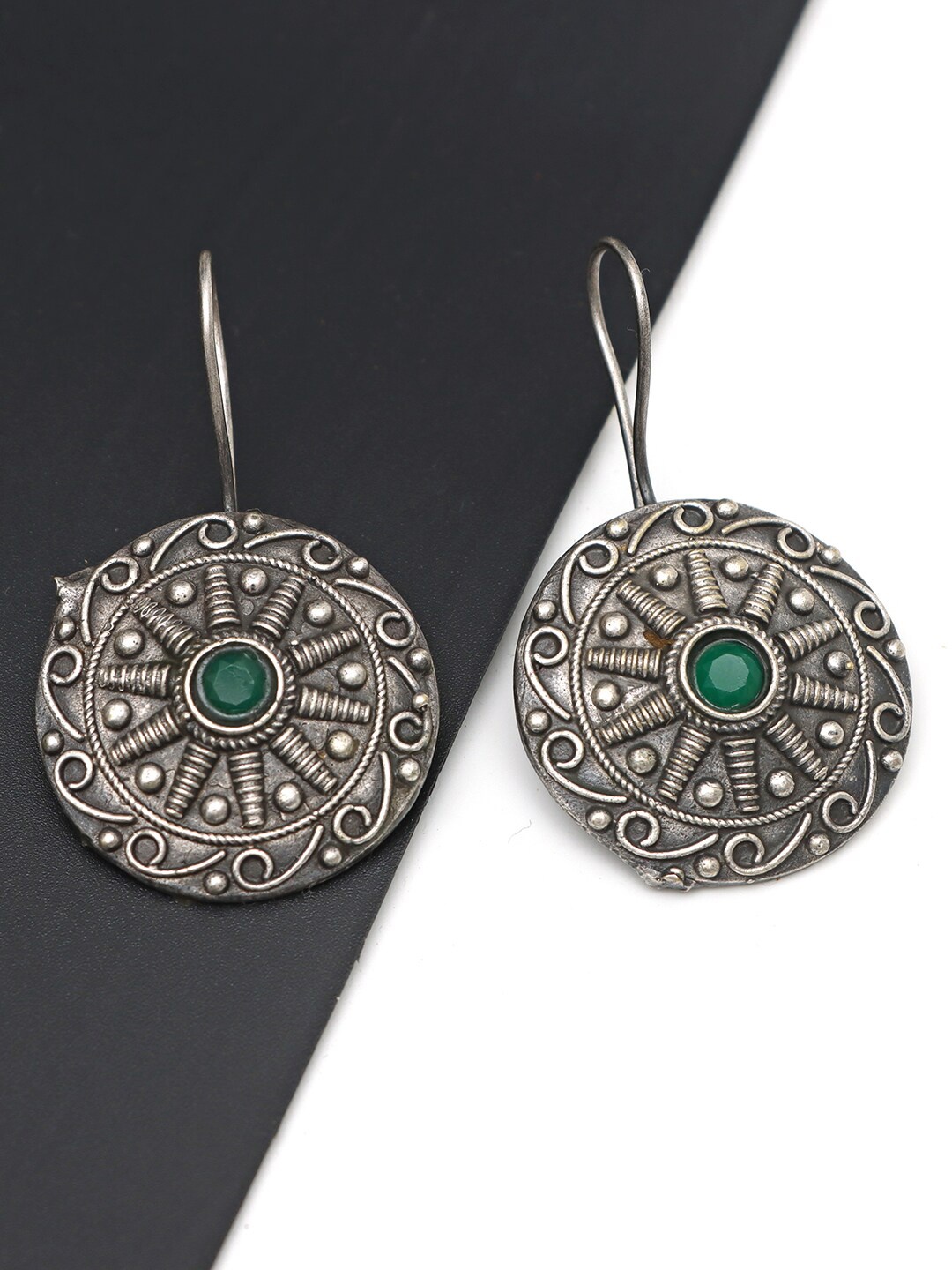

Ozanoo Brass-Plated Floral Drop Earrings, Green
