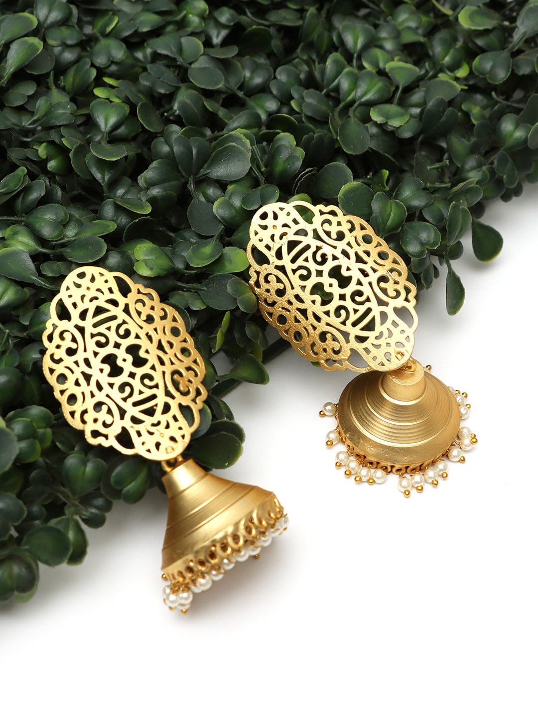 Ozanoo Brass-Plated Classic Jhumkas Earrings, White