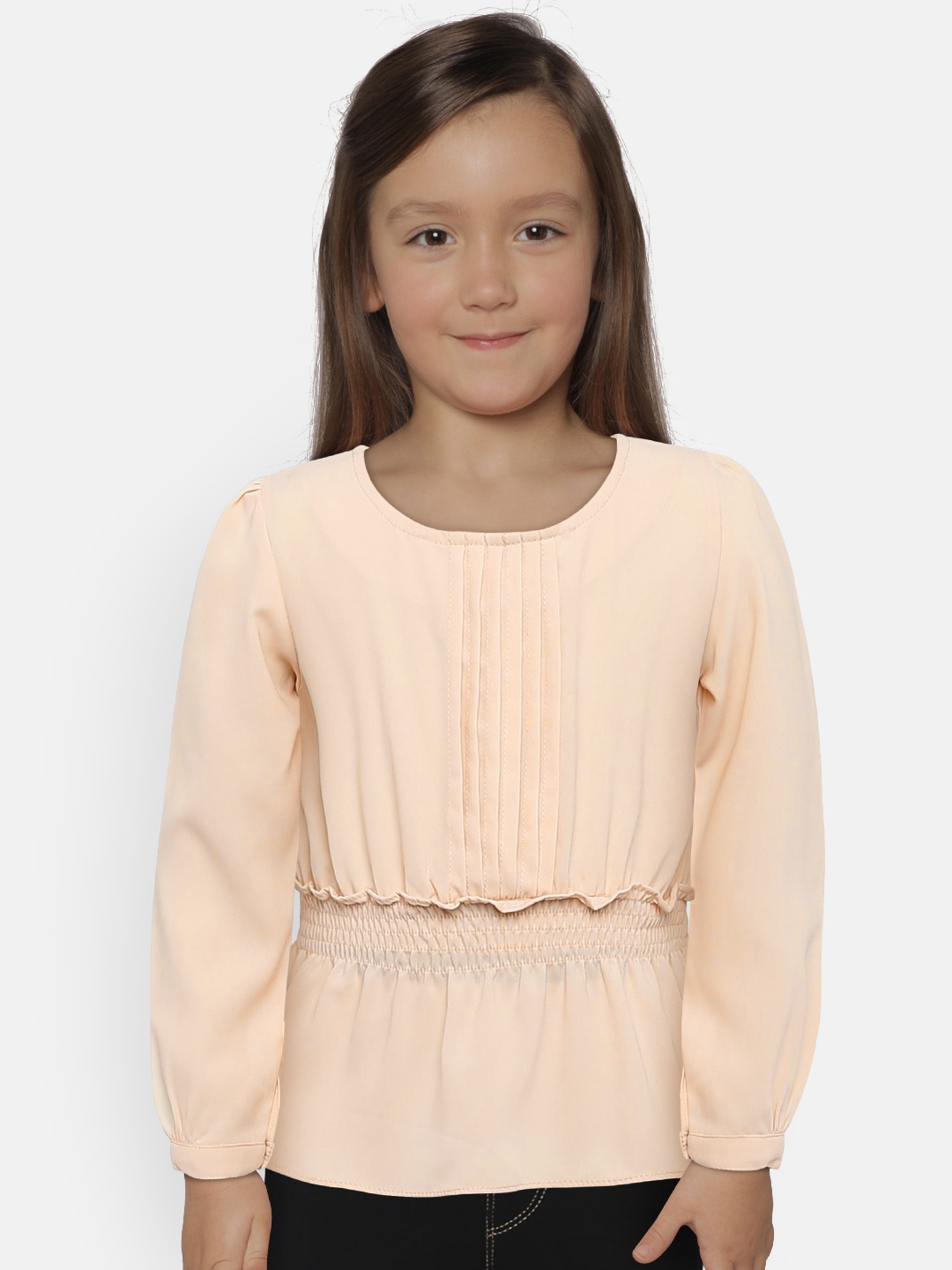 

Peppermint Girls Beige Smocked Cinch Waist Top