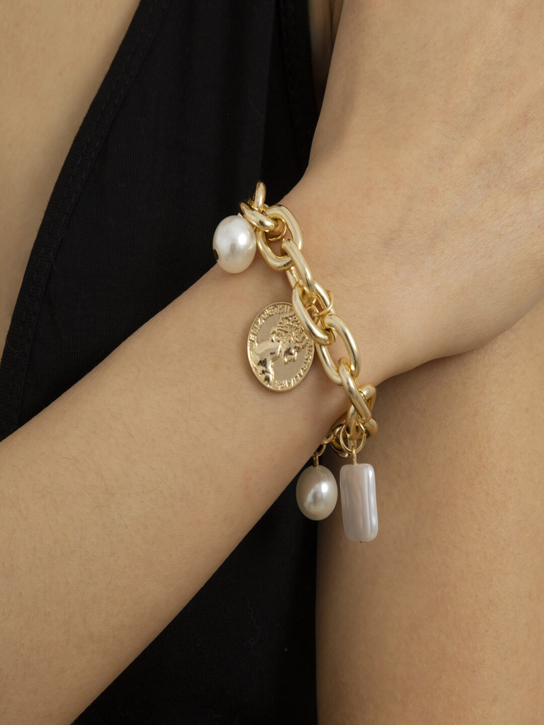 

AQUASTREET Women Gold-Plated Beaded Charm Bracelet, White