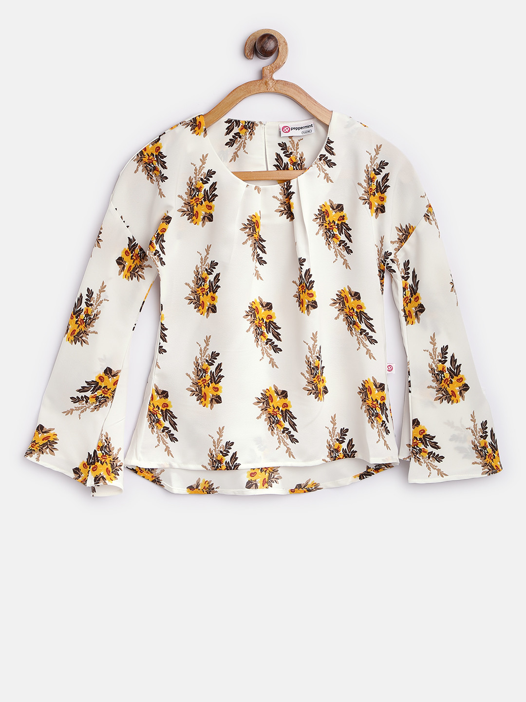 

Peppermint Girls Off-White & Yellow Floral Print Top