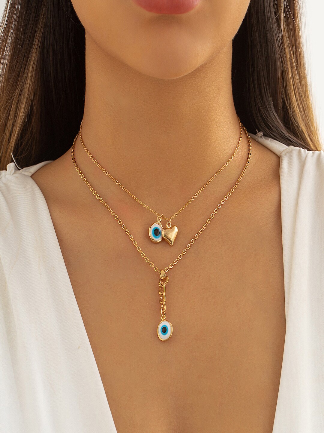 

AQUASTREET Women Gold-Plated Evil Eye Layered Necklace, White