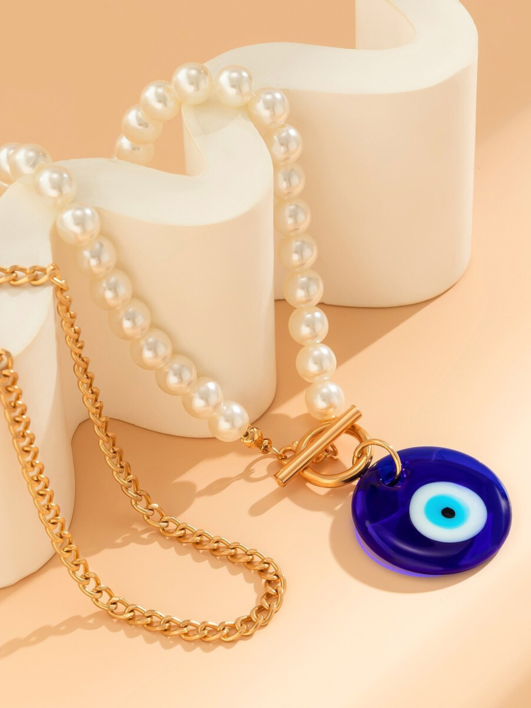 

AQUASTREET Set Of 2 Gold-Plated Layered Pearl Beaded Necklace, Blue
