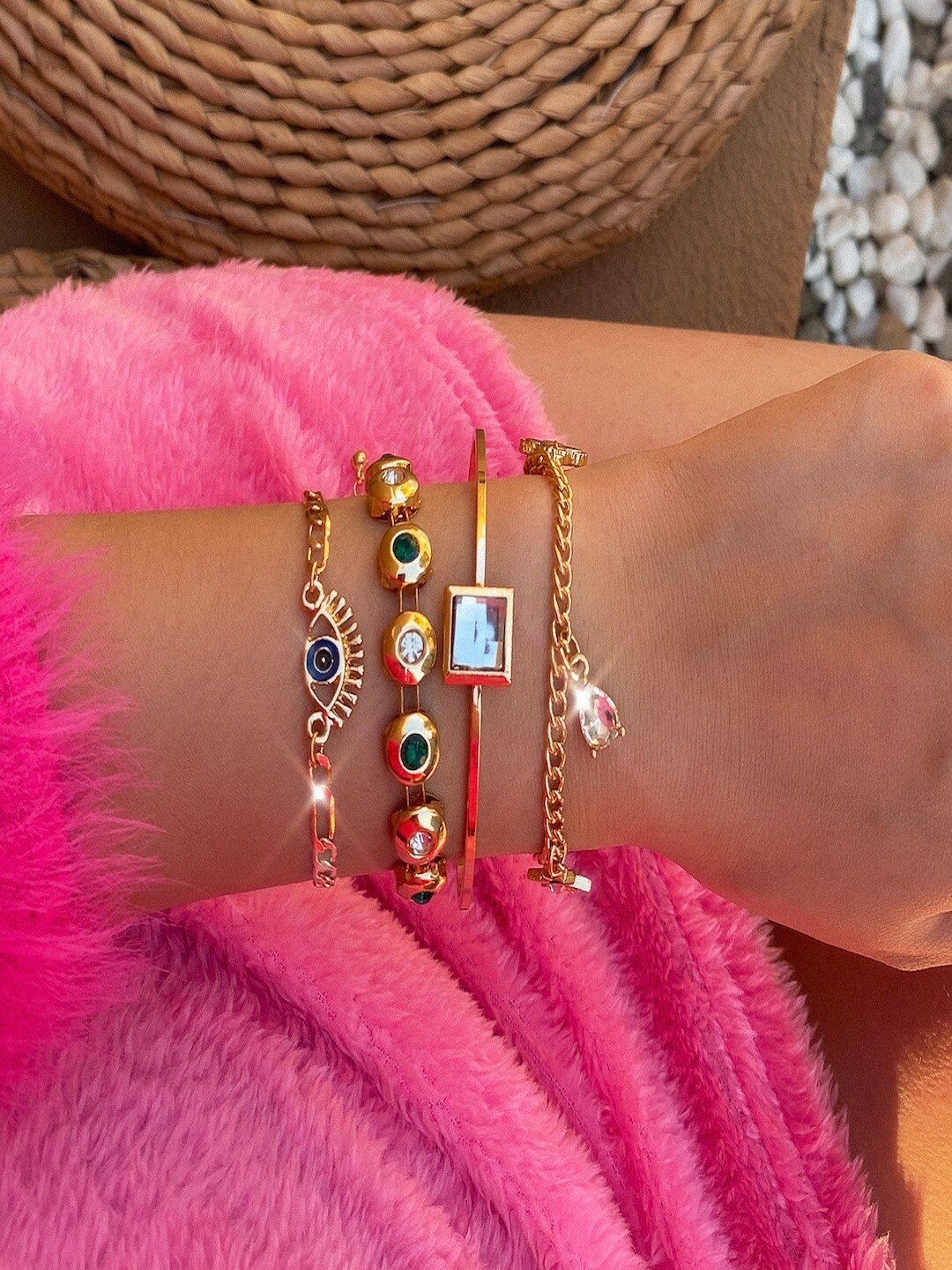 

AQUASTREET Women 4 Gold-Plated Evil Eye Boho Bracelets